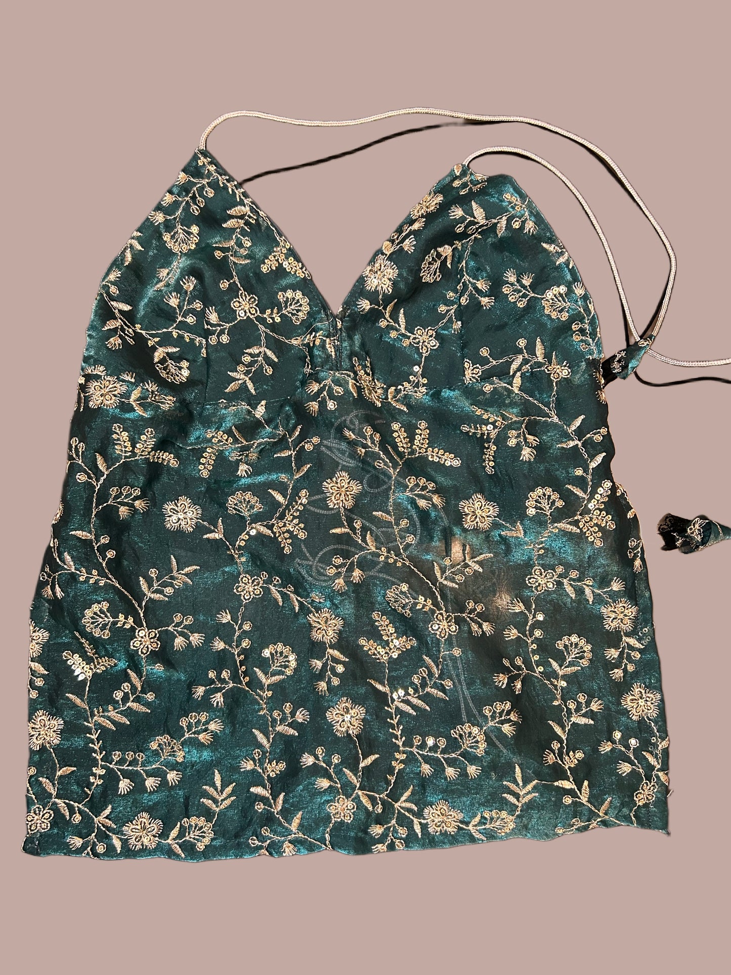 Green Sequin Halter Neck