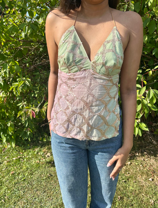 Organza sequin halter neck
