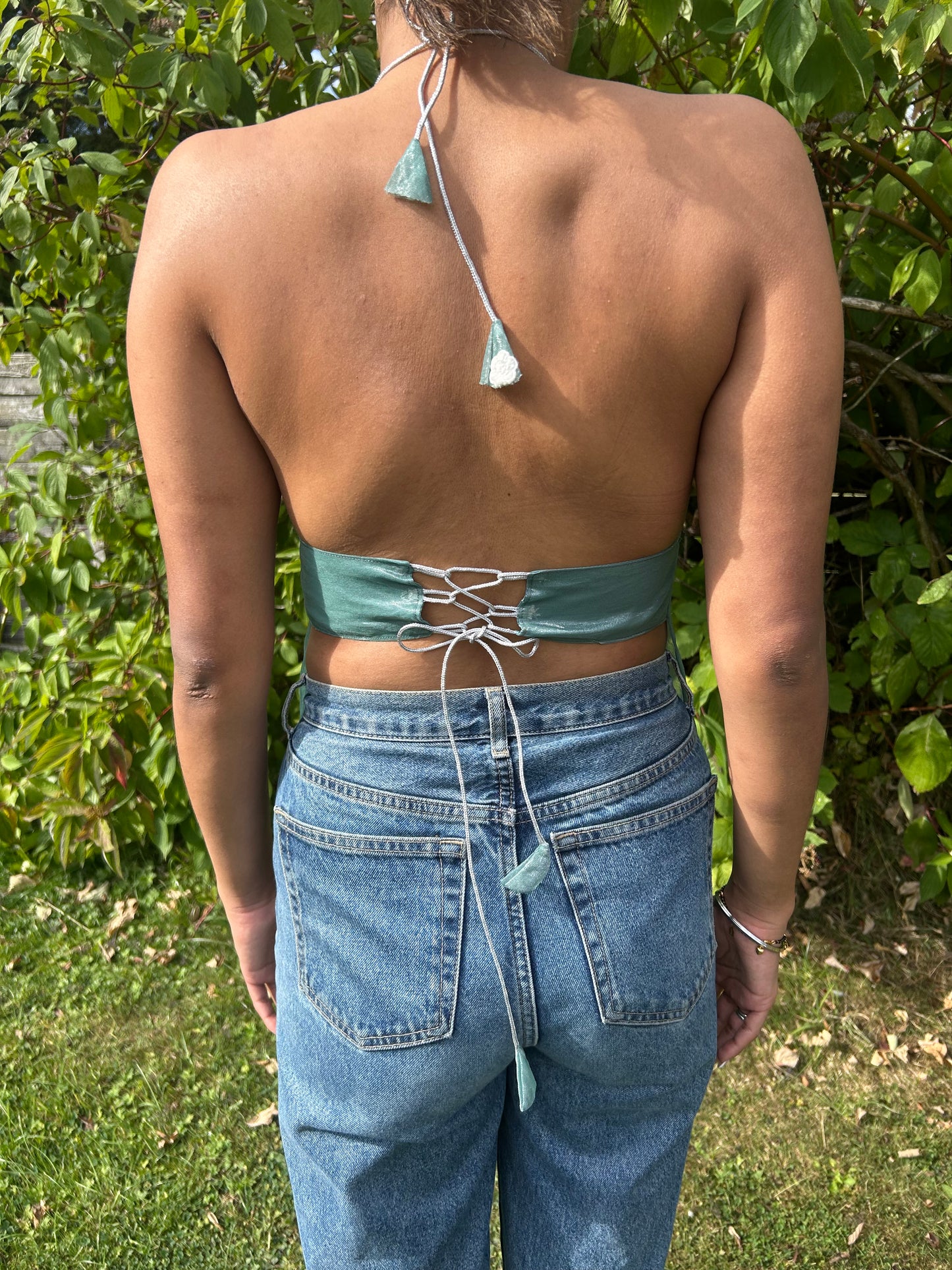 Blue organza halter neck