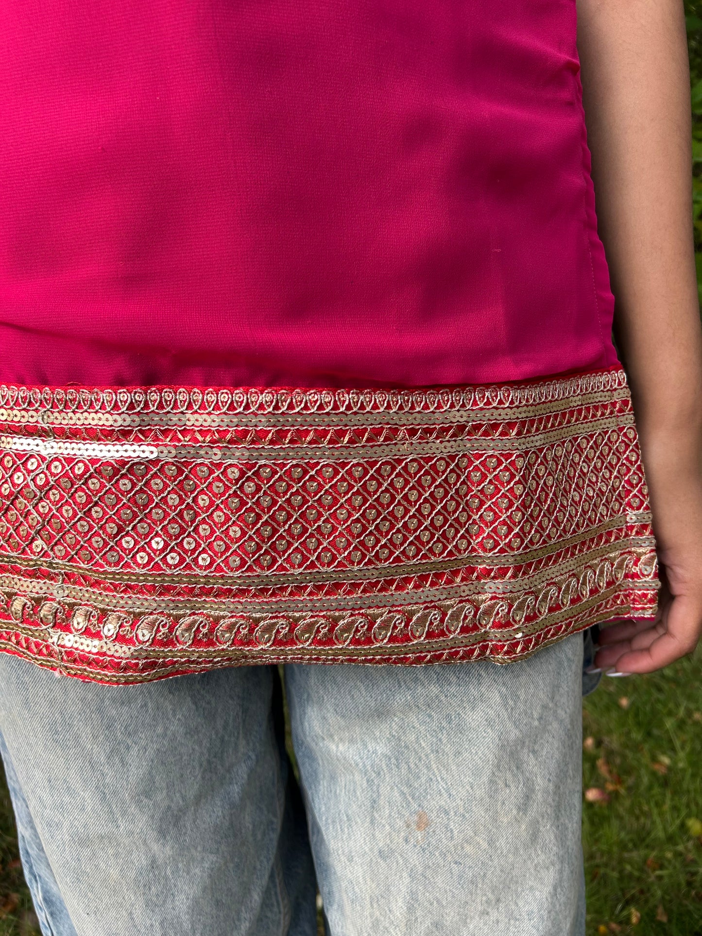 Pink Kurta Top with Sequin Detail