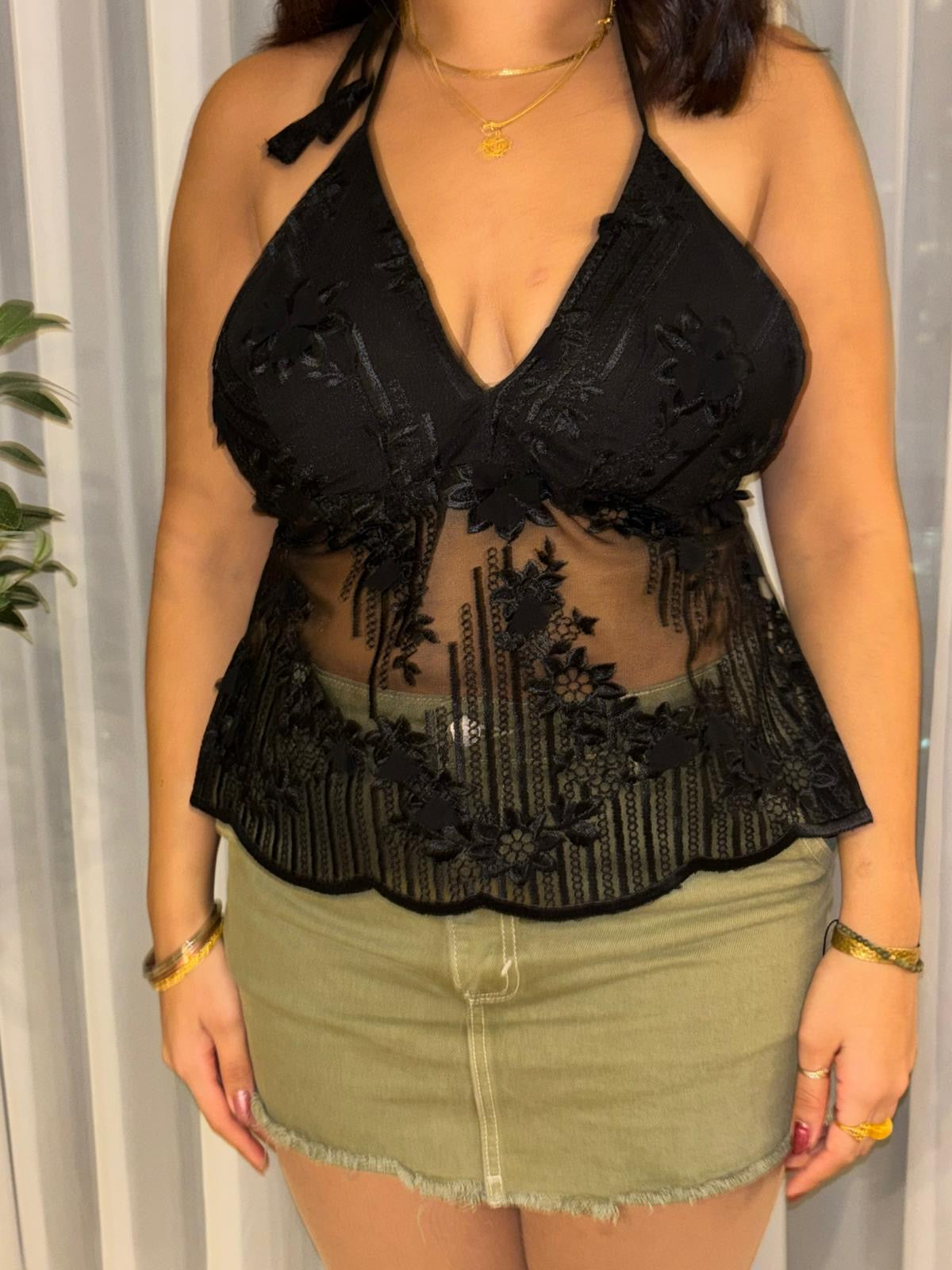 Black Lace Halter Neck