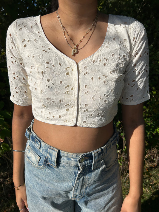 Floral Eyelet Crop Top