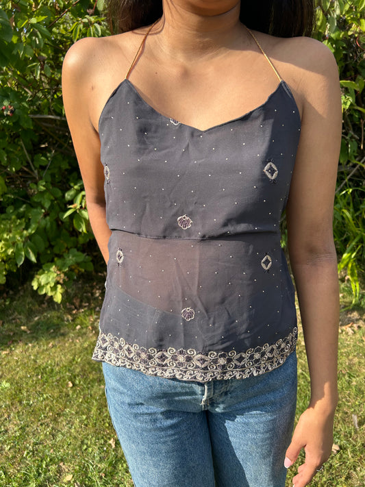 Black organza halter neck